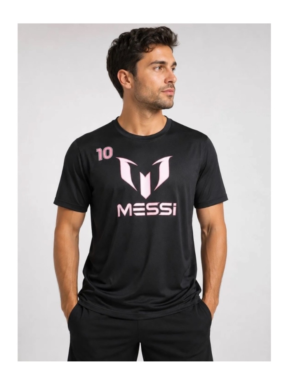 Messi nwt size large Men’s Black Jersey with Pink Logo and Number 10